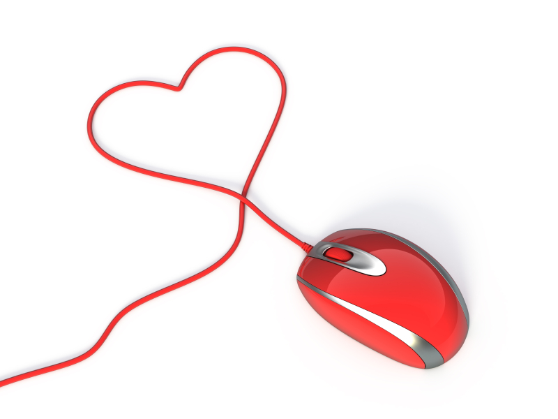 Red computer mouse with heart shaped wire
