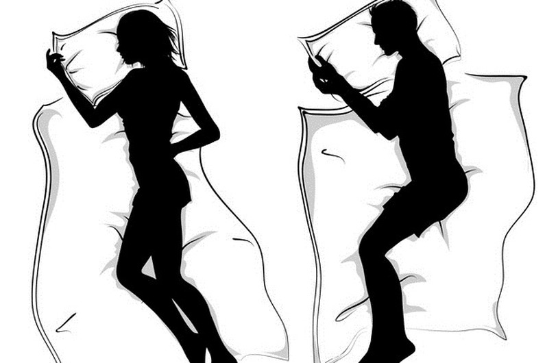 woman and men vector silhouettes lying in bed sleeping